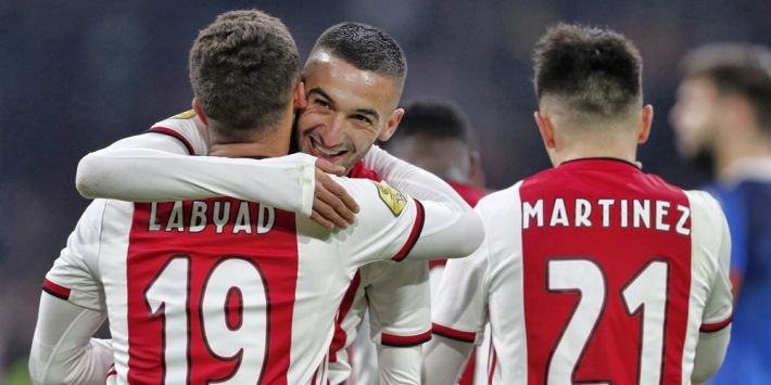 Ajax overwint moeizaam eerste half uur en blijft soeverein leiden